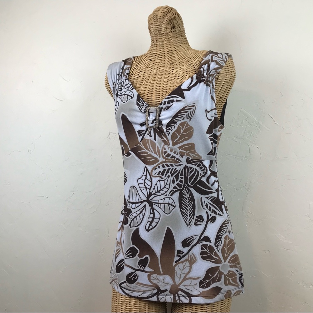 STYLE & CO. Tropical Hawaiian Aloha Buckle Top M - Picture 2 of 8